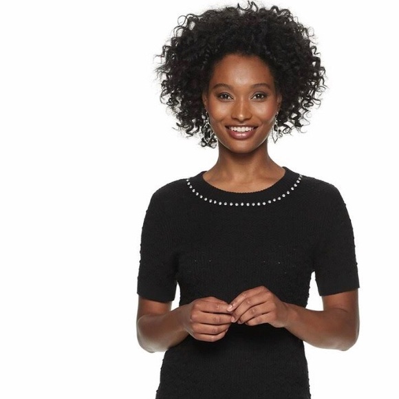 Elle Sweaters - ELLE Sweater Blouse Embellished Short Sleeve